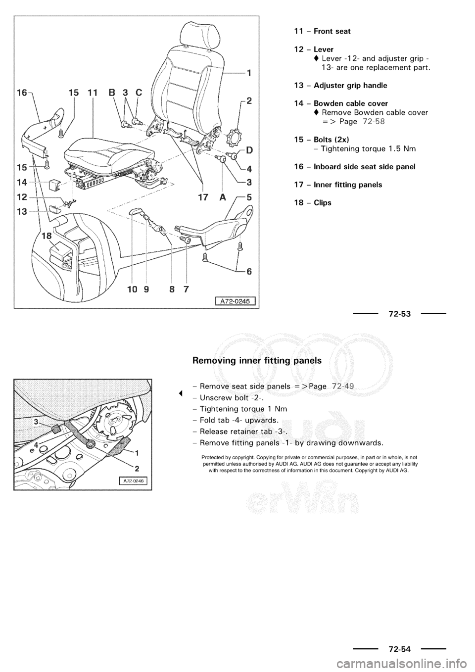 AUDI A3 1997 8L / 1.G General Body Assembly Interior Workshop Manual 