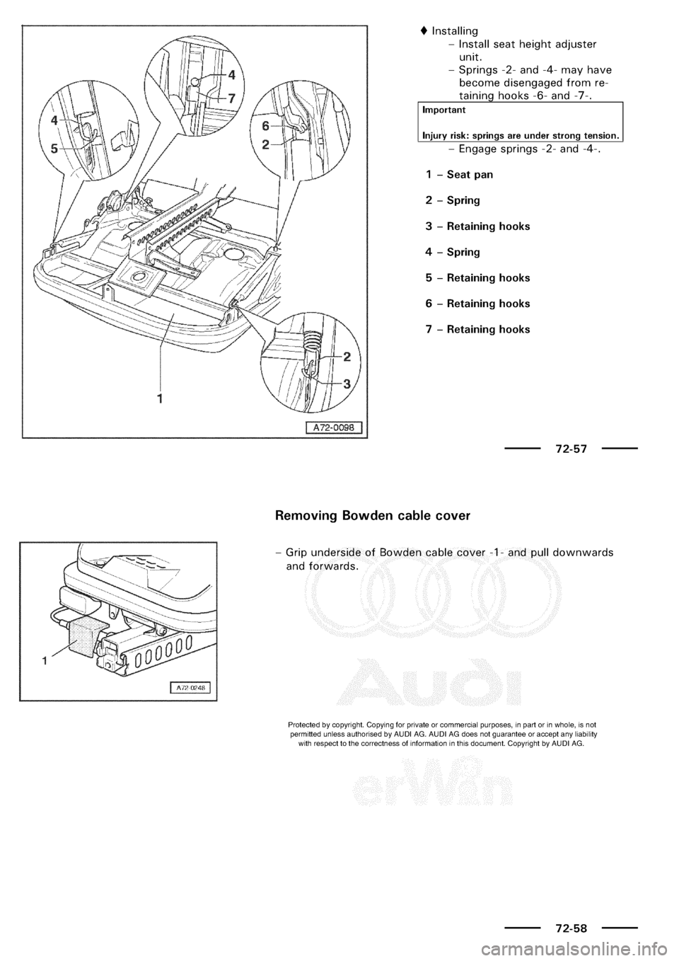 AUDI A3 1997 8L / 1.G General Body Assembly Interior Workshop Manual 