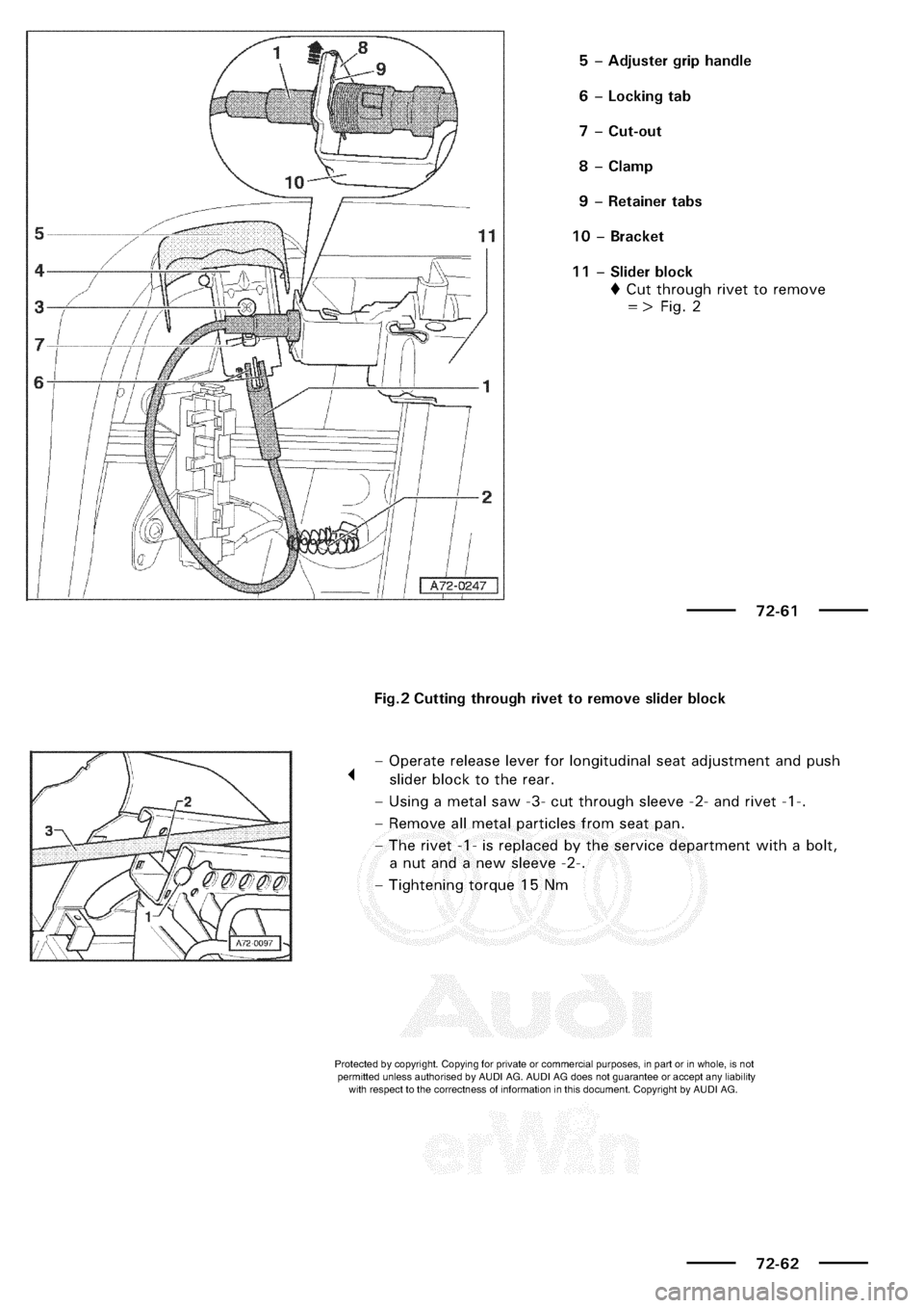AUDI A3 1997 8L / 1.G General Body Assembly Interior Workshop Manual 