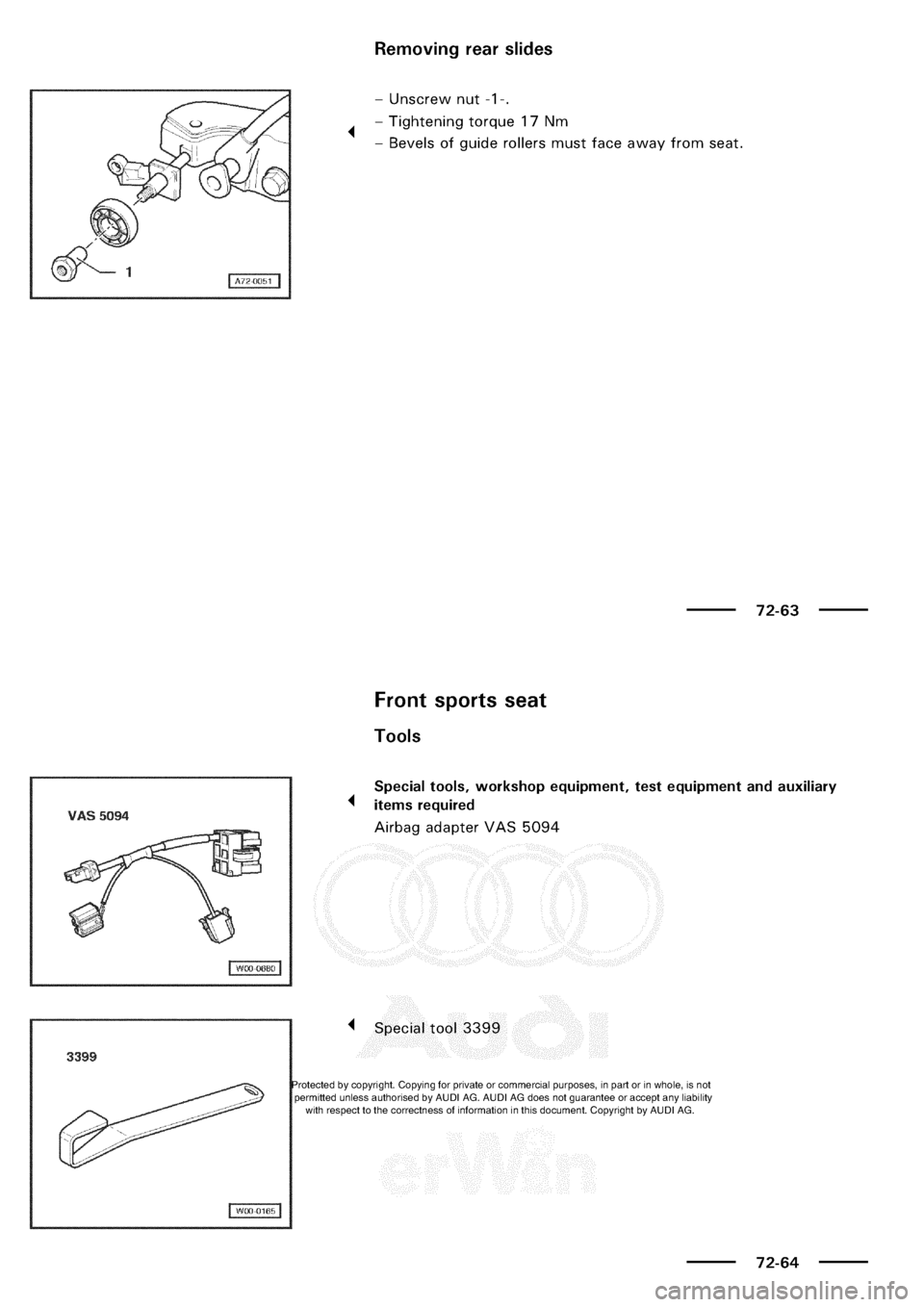 AUDI A3 1997 8L / 1.G General Body Assembly Interior Workshop Manual 