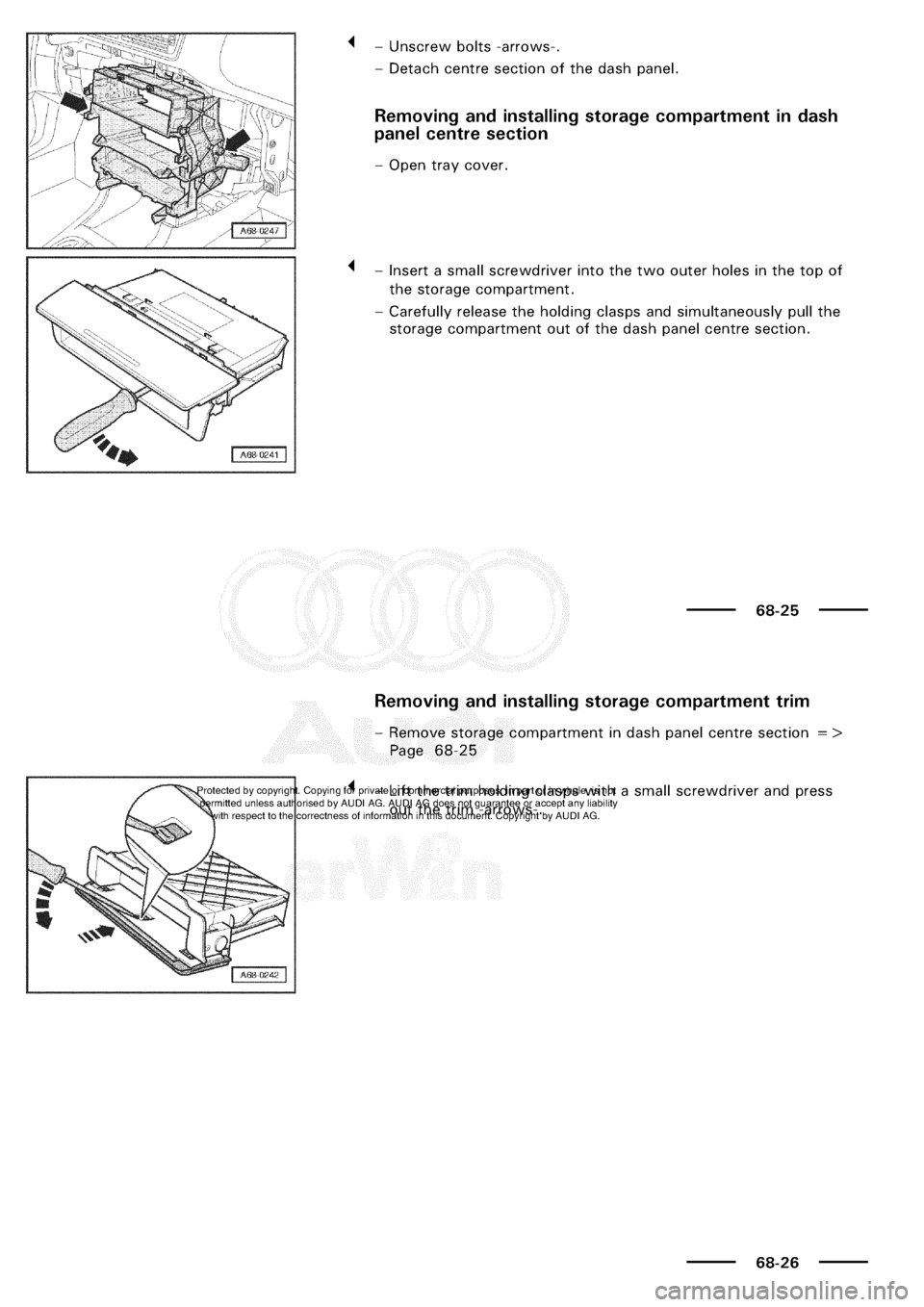 AUDI A3 1997 8L / 1.G General Body Assembly Interior Workshop Manual 