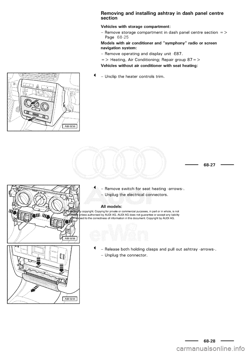AUDI A3 1997 8L / 1.G General Body Assembly Interior Workshop Manual 