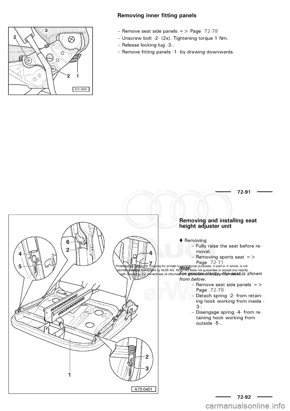 AUDI A3 1997 8L / 1.G General Body Assembly Interior Workshop Manual 