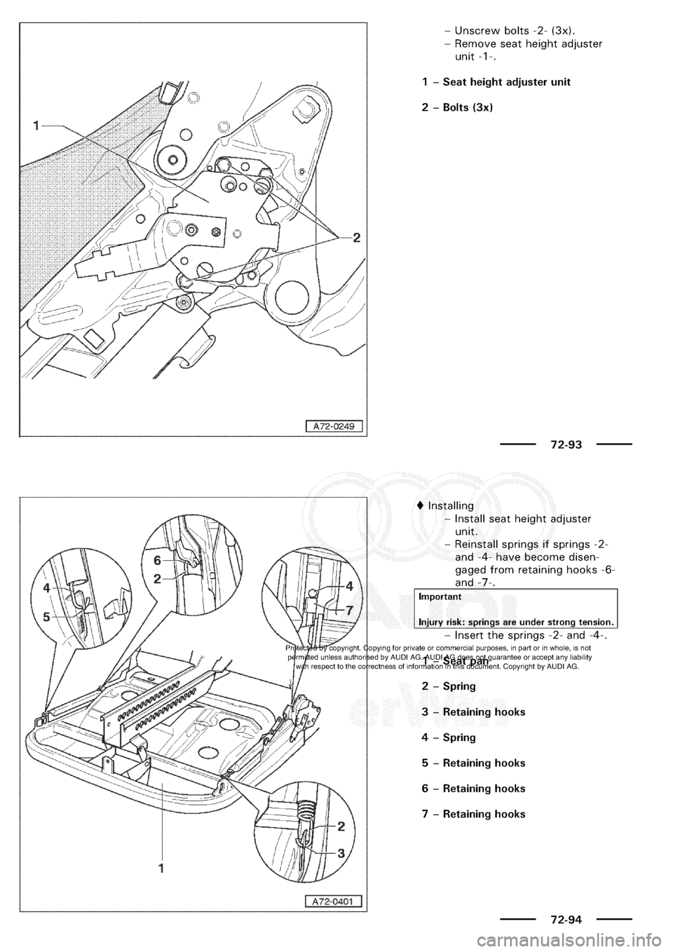 AUDI A3 1997 8L / 1.G General Body Assembly Interior Workshop Manual 