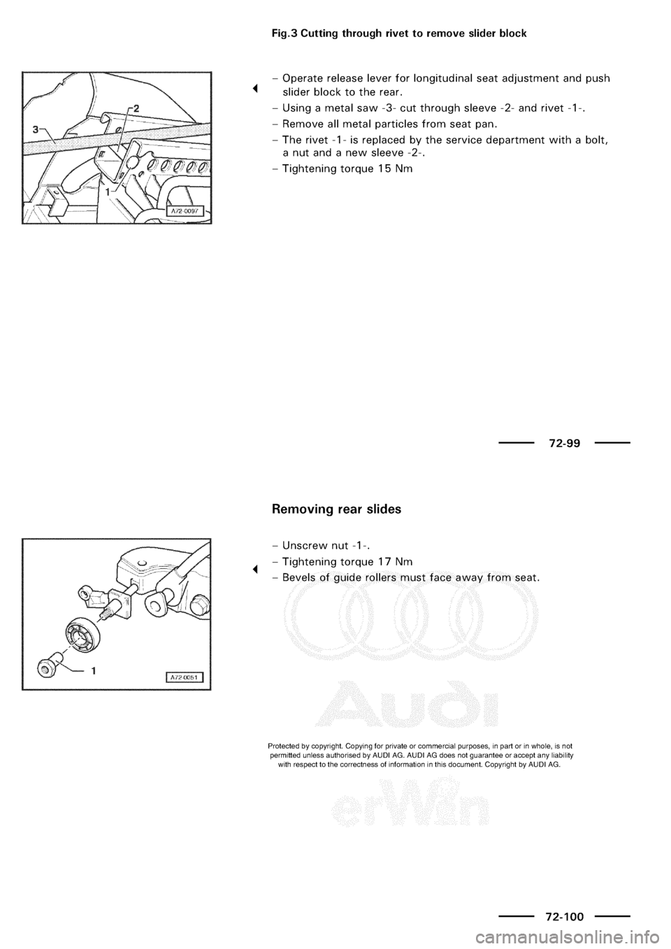 AUDI A3 1997 8L / 1.G General Body Assembly Interior Workshop Manual 