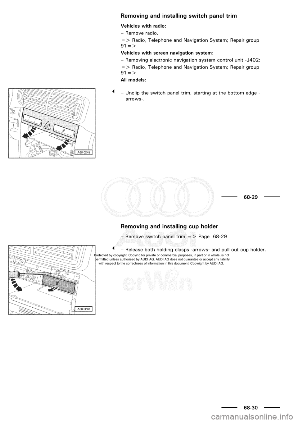 AUDI A3 1997 8L / 1.G General Body Assembly Interior Workshop Manual 