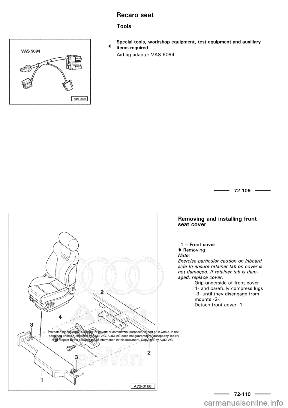 AUDI A3 1997 8L / 1.G General Body Assembly Interior Workshop Manual 