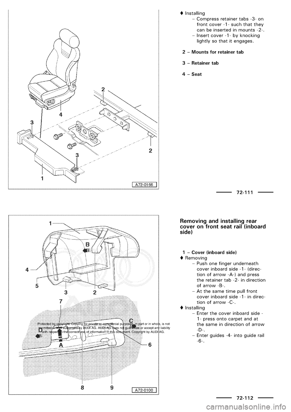 AUDI A3 1997 8L / 1.G General Body Assembly Interior Workshop Manual 