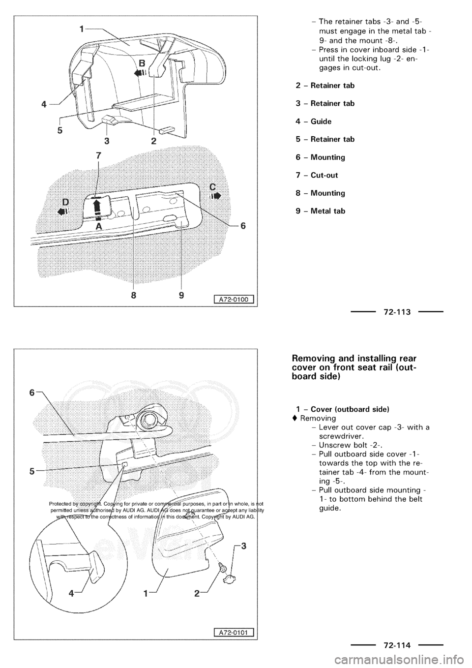 AUDI A3 1997 8L / 1.G General Body Assembly Interior Workshop Manual 