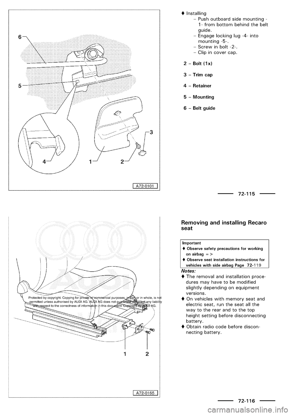 AUDI A3 1997 8L / 1.G General Body Assembly Interior Workshop Manual 