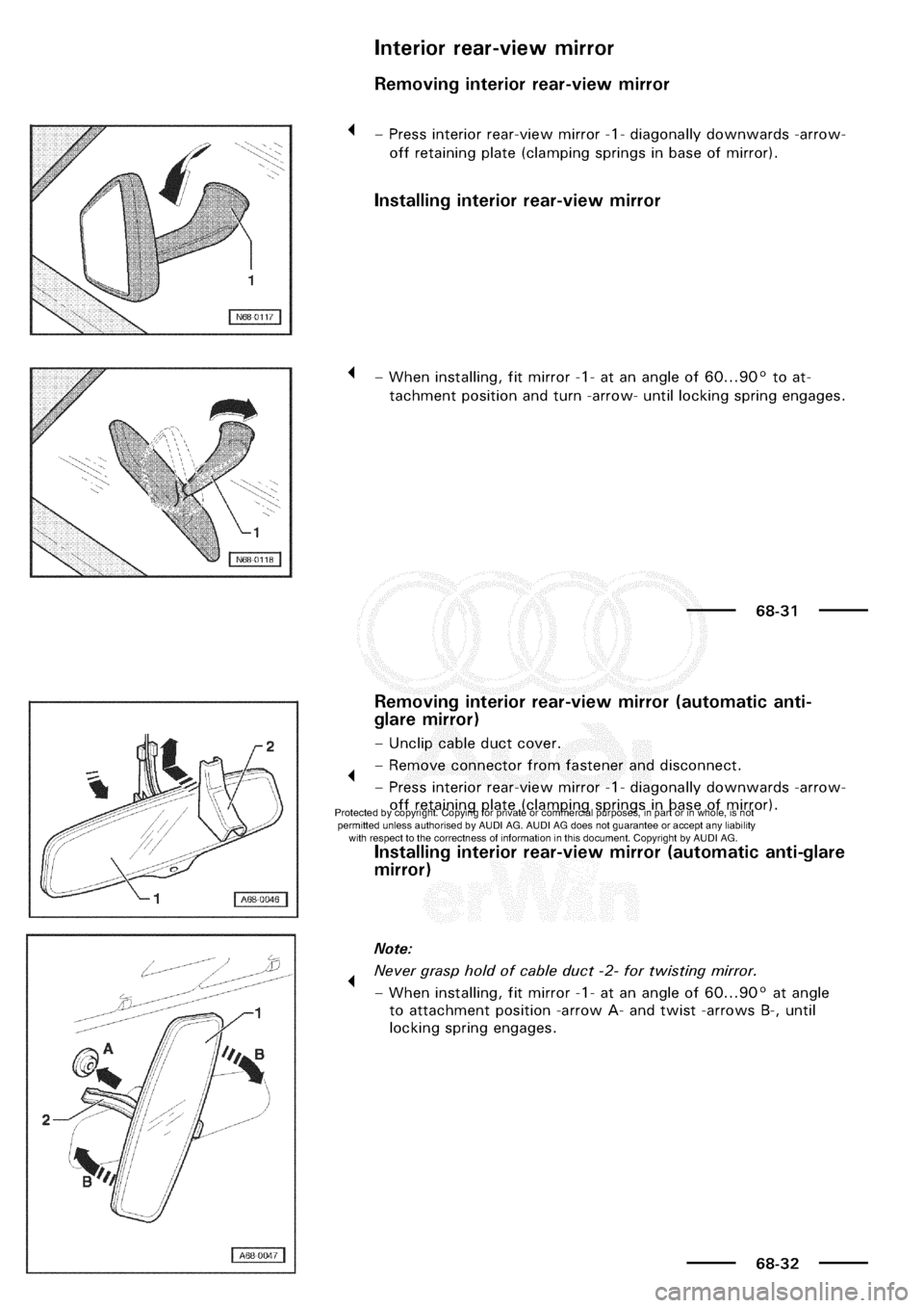 AUDI A3 1997 8L / 1.G General Body Assembly Interior Workshop Manual 