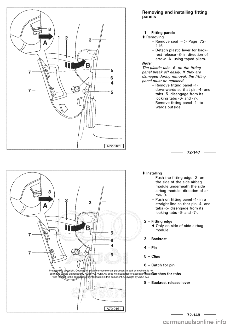 AUDI A3 1997 8L / 1.G General Body Assembly Interior Workshop Manual 