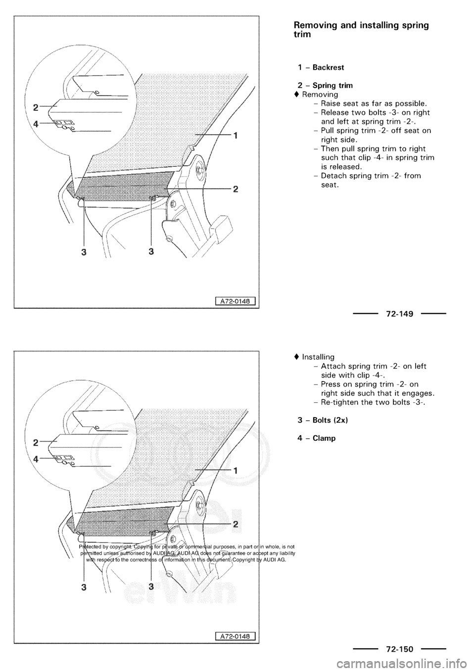 AUDI A3 1997 8L / 1.G General Body Assembly Interior Workshop Manual 