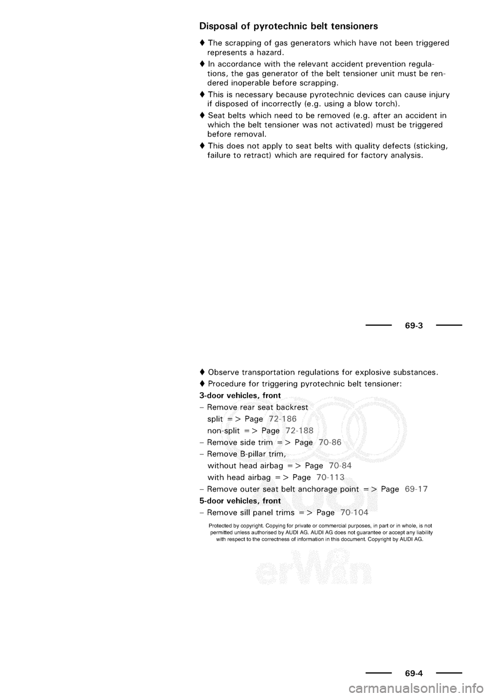 AUDI A3 1997 8L / 1.G General Body Assembly Interior Workshop Manual 