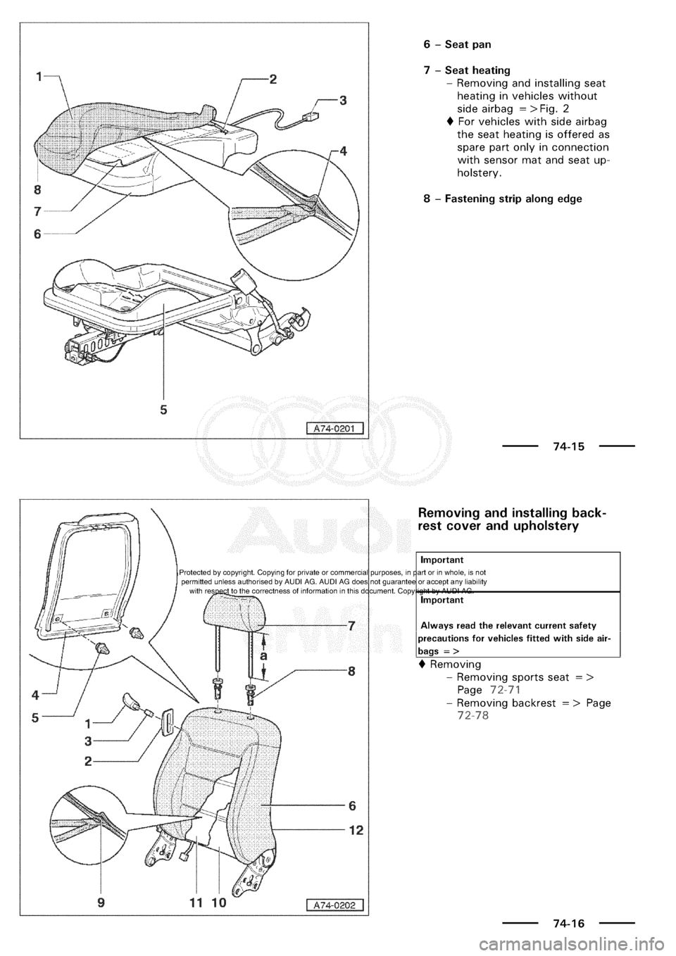 AUDI A3 1997 8L / 1.G General Body Assembly Interior Workshop Manual 