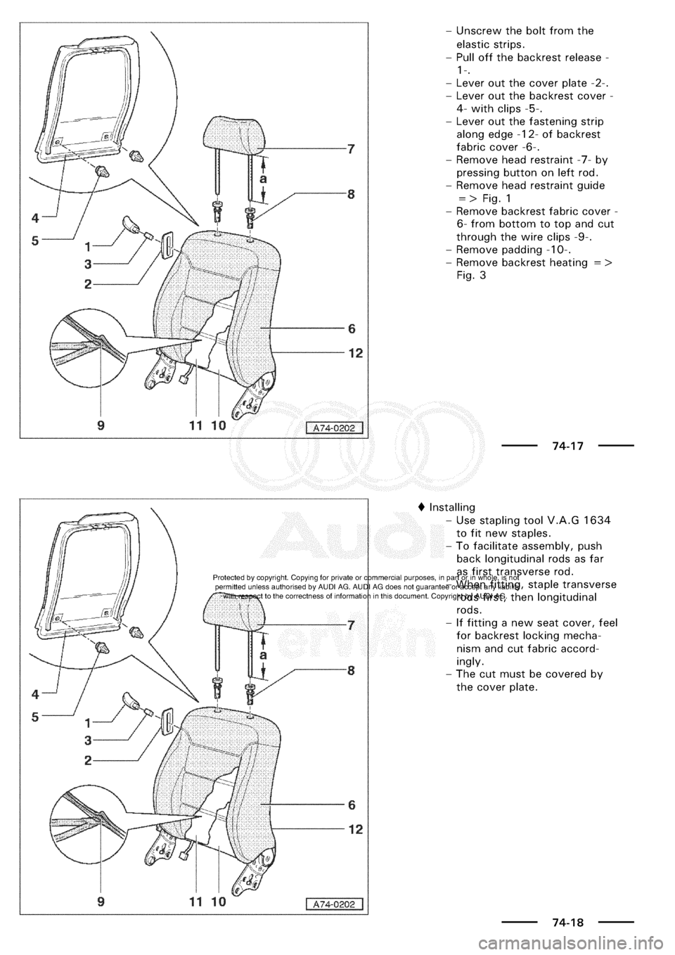 AUDI A3 1997 8L / 1.G General Body Assembly Interior Workshop Manual 