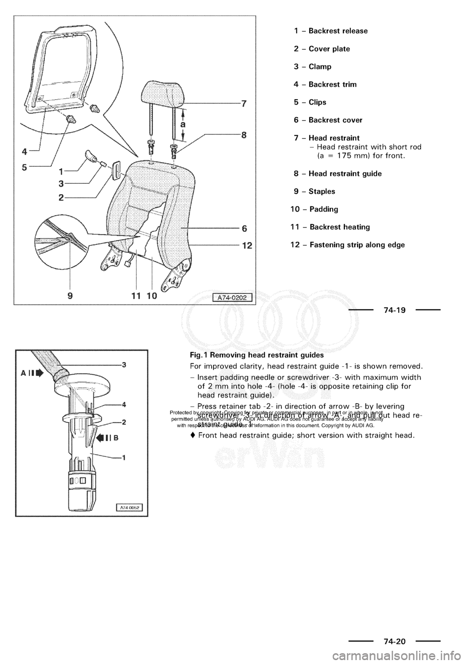 AUDI A3 1997 8L / 1.G General Body Assembly Interior Workshop Manual 