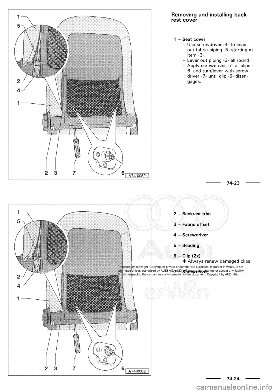AUDI A3 1997 8L / 1.G General Body Assembly Interior Workshop Manual 