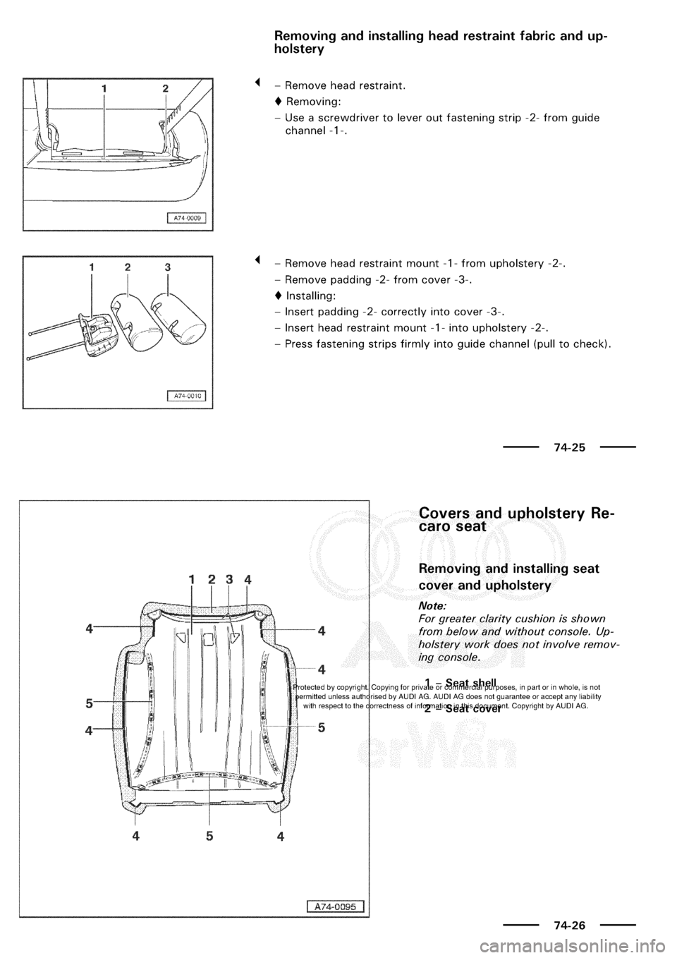 AUDI A3 1997 8L / 1.G General Body Assembly Interior Workshop Manual 