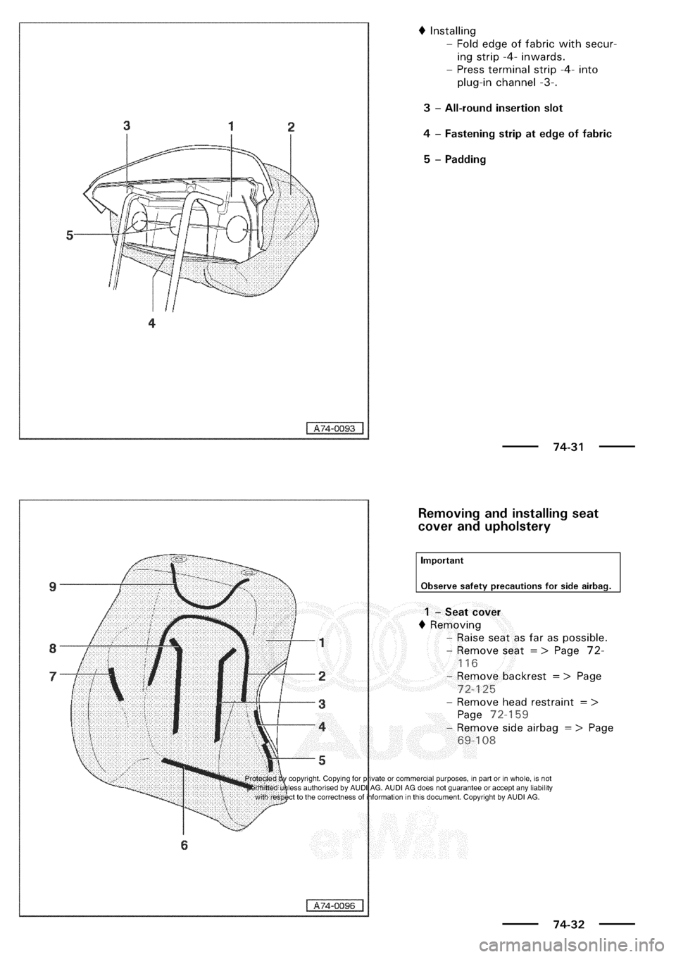 AUDI A3 1997 8L / 1.G General Body Assembly Interior Workshop Manual 