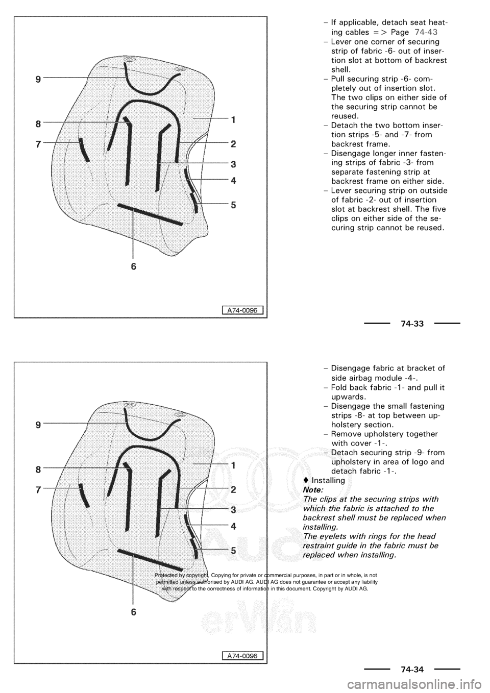 AUDI A3 1997 8L / 1.G General Body Assembly Interior Workshop Manual 