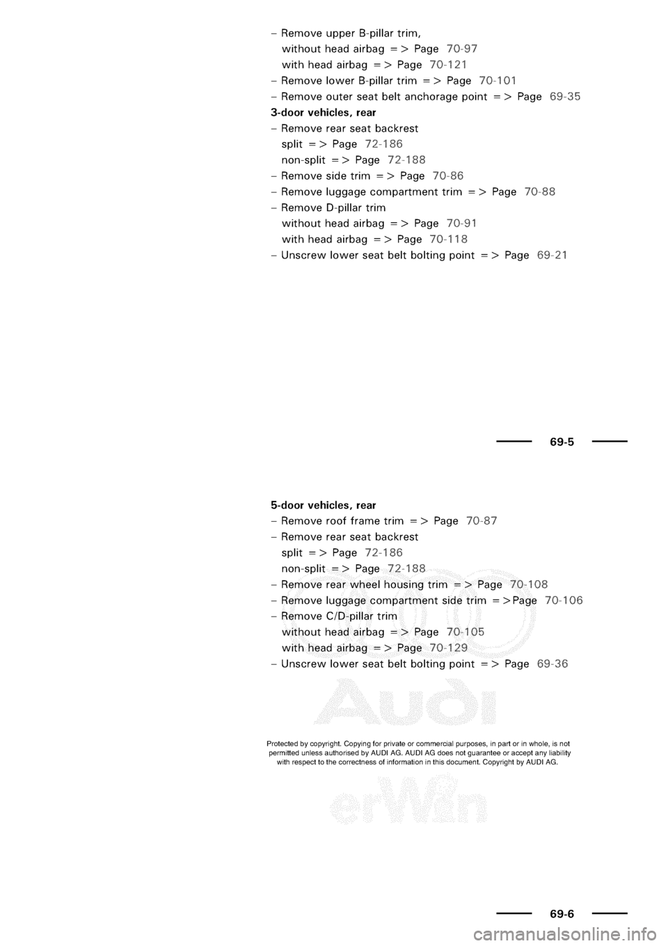 AUDI A3 1997 8L / 1.G General Body Assembly Interior Workshop Manual 