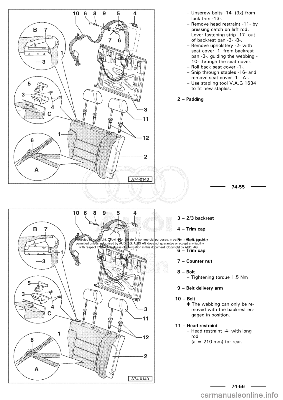 AUDI A3 1997 8L / 1.G General Body Assembly Interior Workshop Manual 