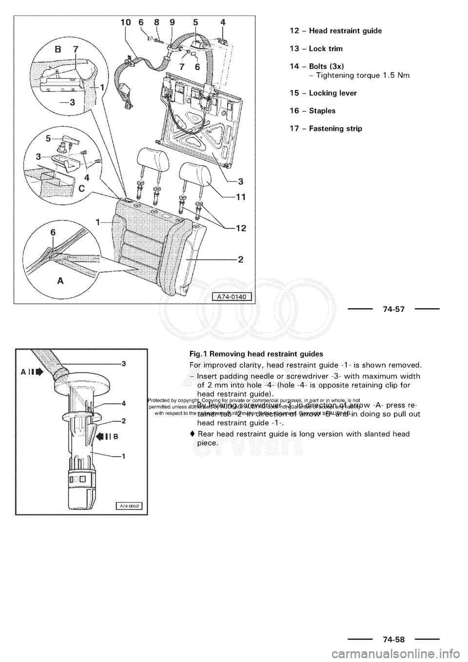 AUDI A3 1997 8L / 1.G General Body Assembly Interior Workshop Manual 