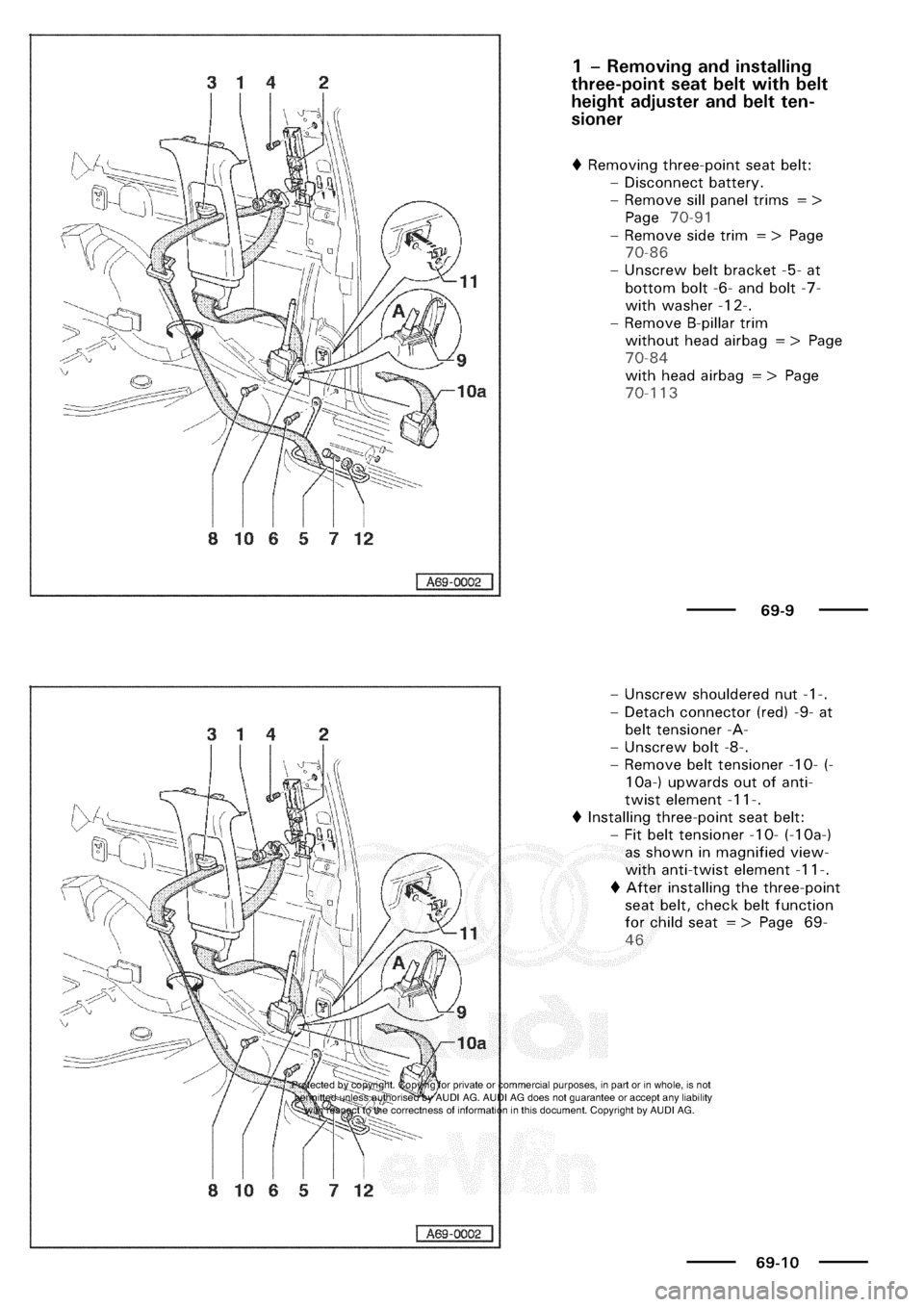 AUDI A3 1997 8L / 1.G General Body Assembly Interior Workshop Manual 