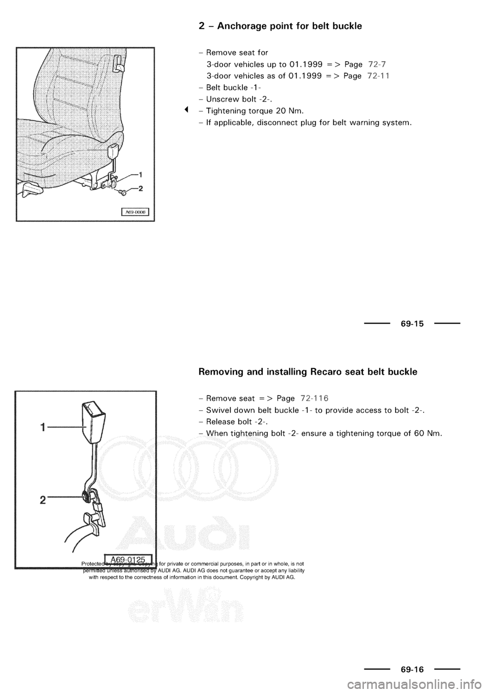 AUDI A3 1997 8L / 1.G General Body Assembly Interior Workshop Manual 