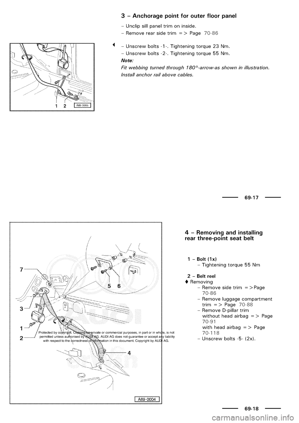 AUDI A3 1997 8L / 1.G General Body Assembly Interior Workshop Manual 