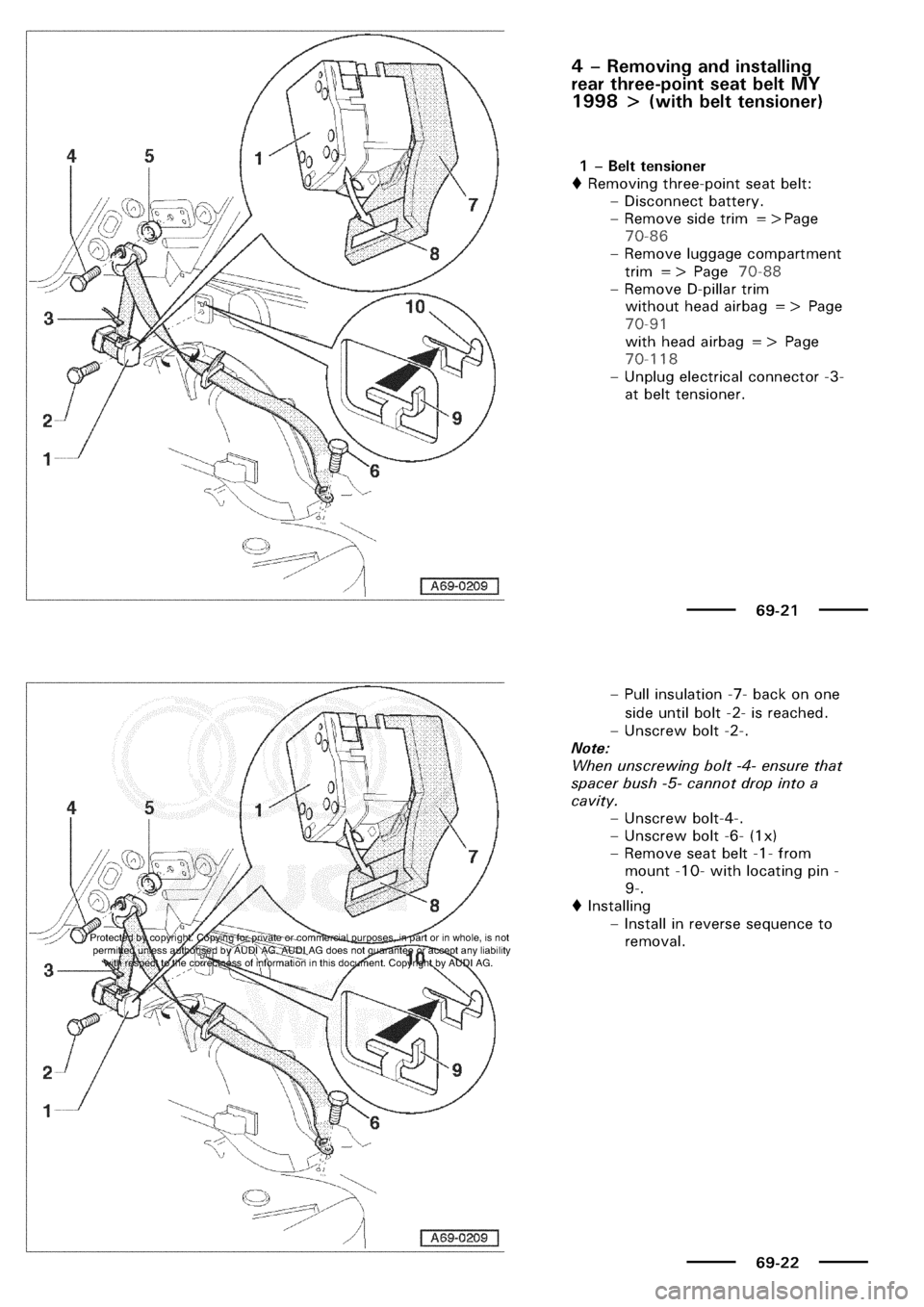 AUDI A3 1997 8L / 1.G General Body Assembly Interior Workshop Manual 