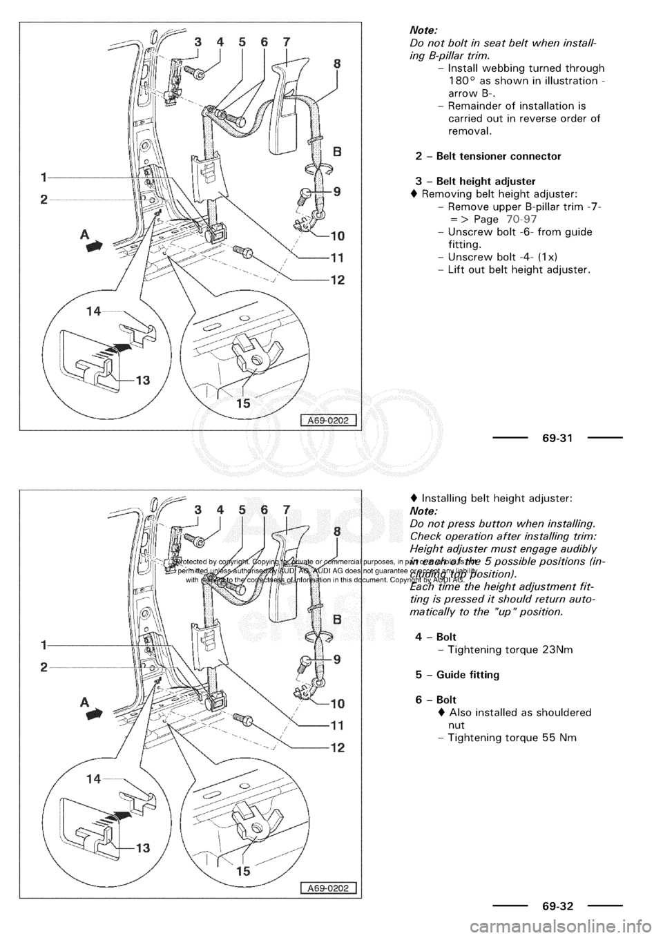 AUDI A3 1997 8L / 1.G General Body Assembly Interior Workshop Manual 