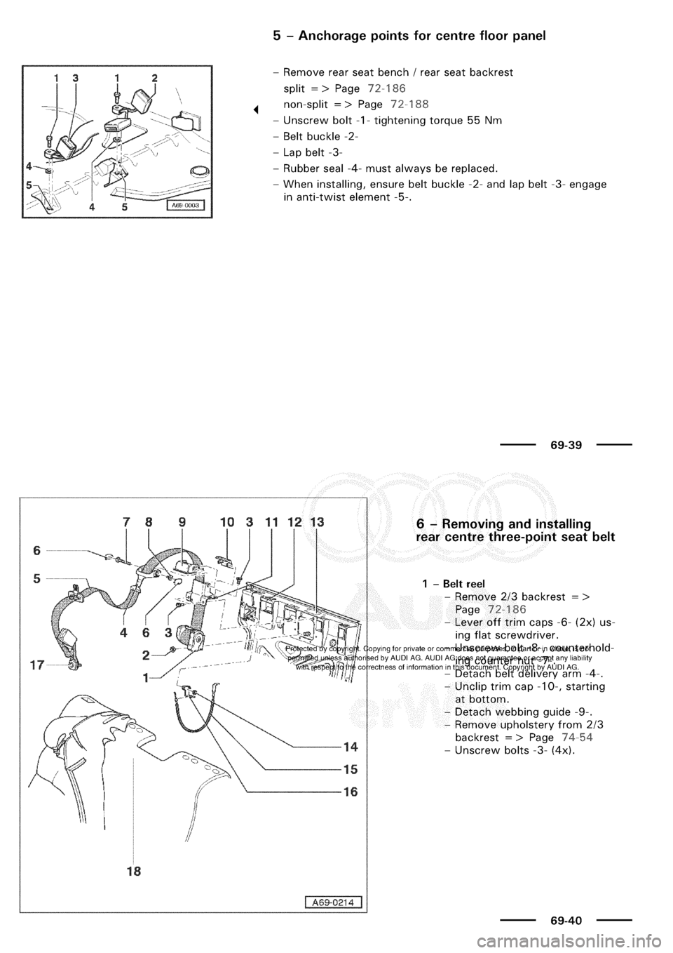 AUDI A3 1997 8L / 1.G General Body Assembly Interior Workshop Manual 