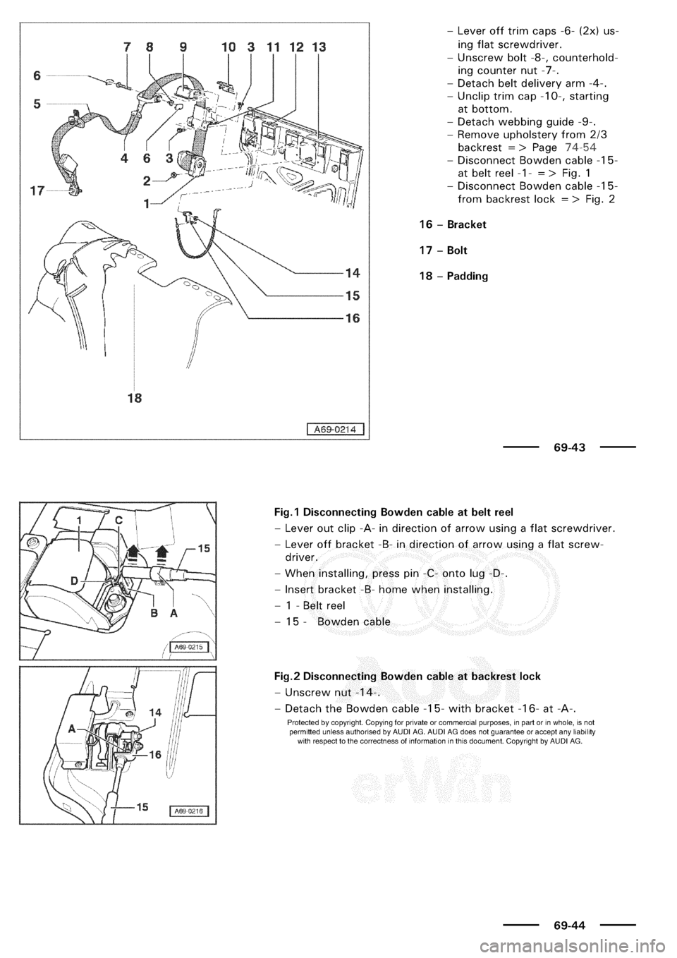 AUDI A3 1997 8L / 1.G General Body Assembly Interior Workshop Manual 