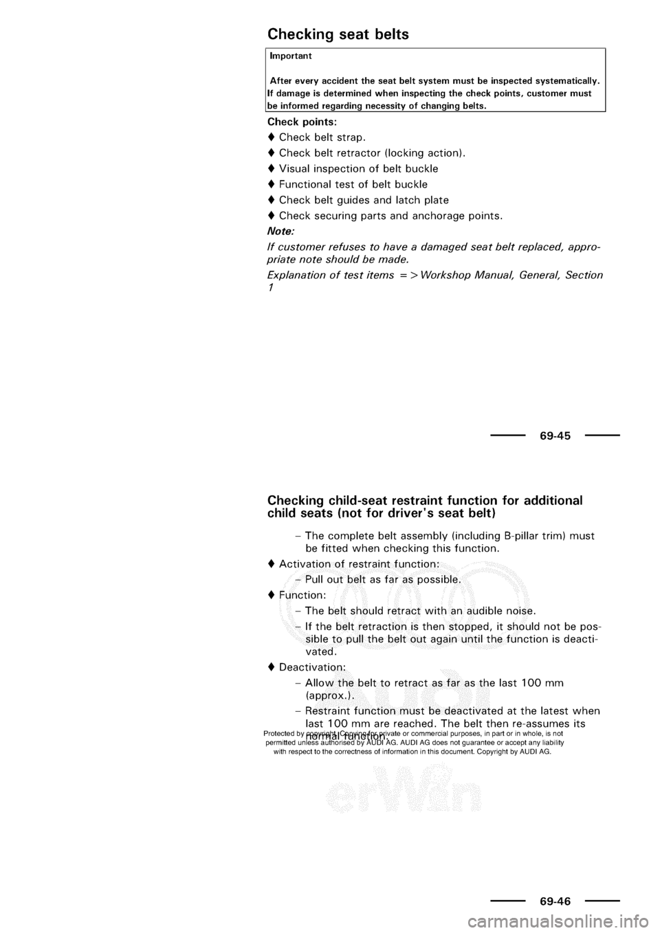 AUDI A3 1997 8L / 1.G General Body Assembly Interior Workshop Manual 