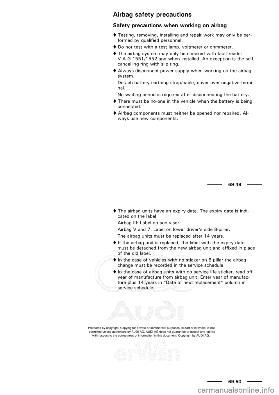 AUDI A3 1997 8L / 1.G General Body Assembly Interior Workshop Manual 