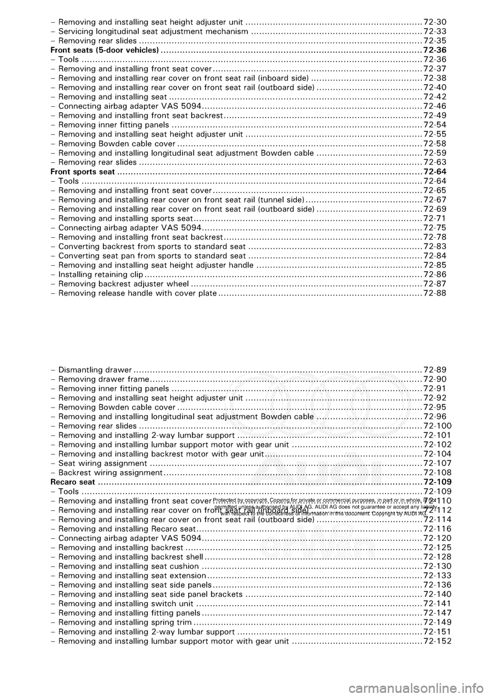 AUDI A3 1997 8L / 1.G General Body Assembly Interior Workshop Manual 