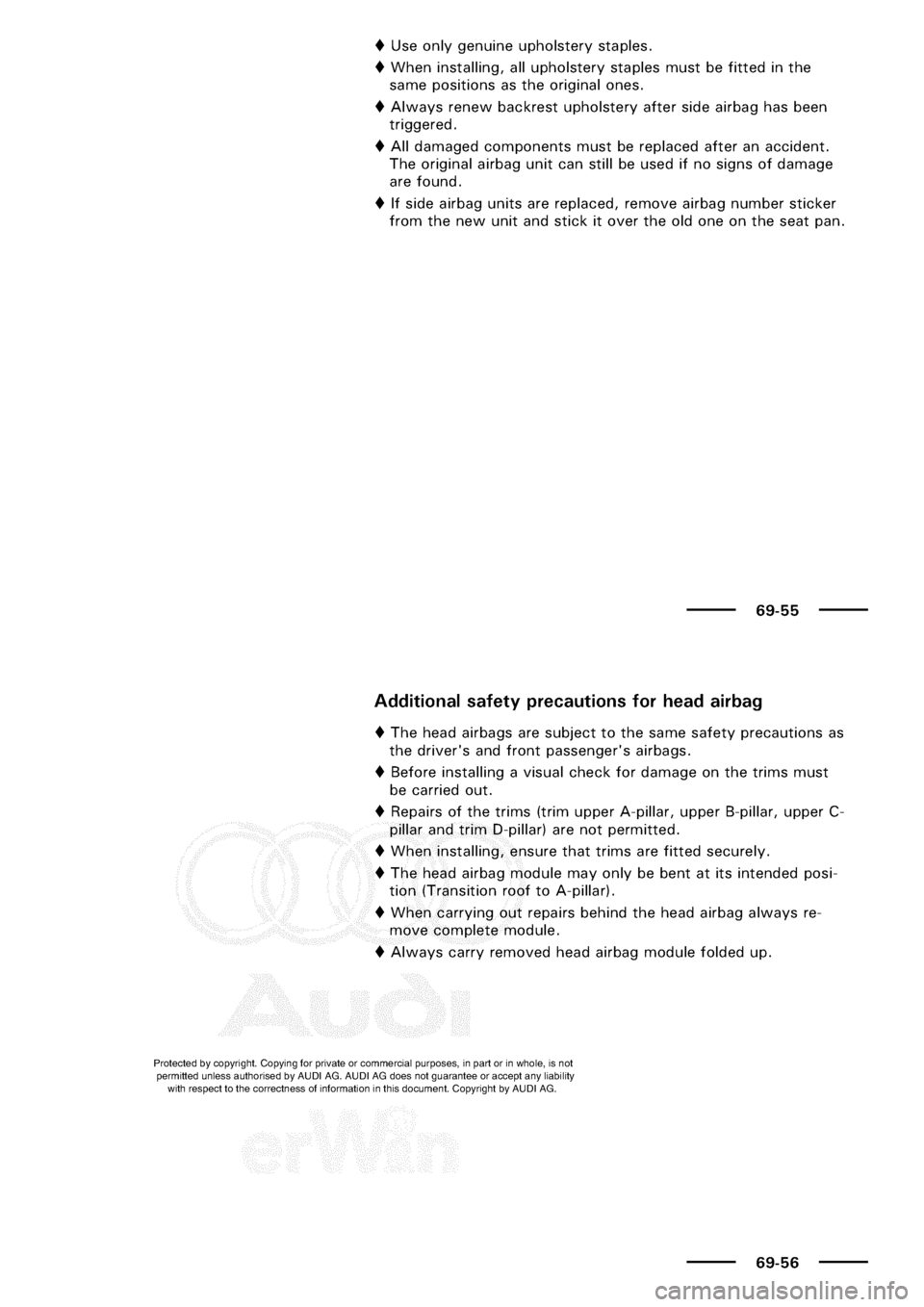 AUDI A3 1997 8L / 1.G General Body Assembly Interior Workshop Manual 