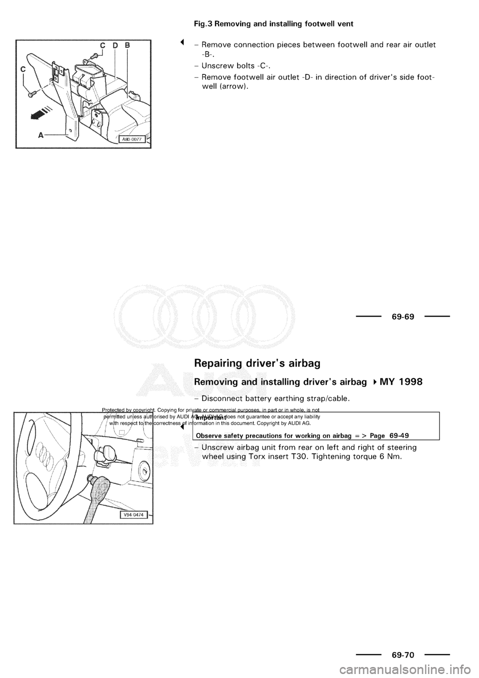 AUDI A3 1997 8L / 1.G General Body Assembly Interior Workshop Manual 