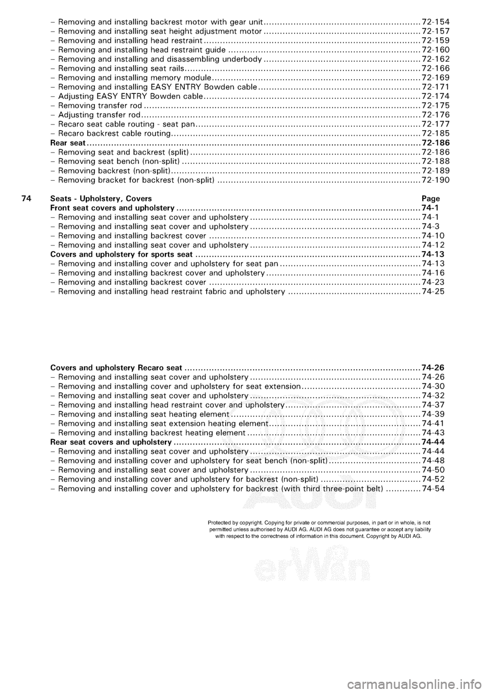 AUDI A3 1997 8L / 1.G General Body Assembly Interior Workshop Manual 