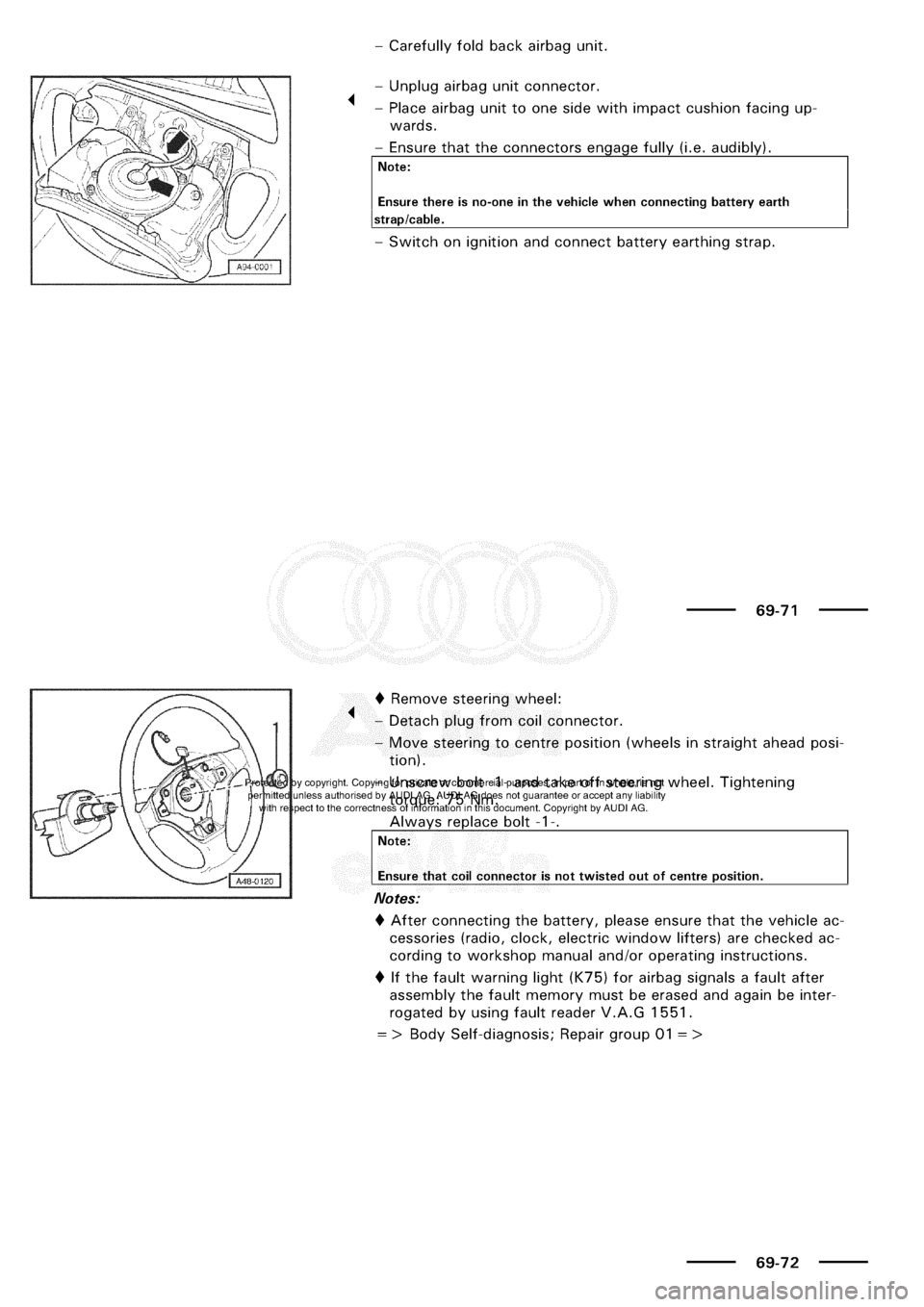 AUDI A3 1997 8L / 1.G General Body Assembly Interior Workshop Manual 
