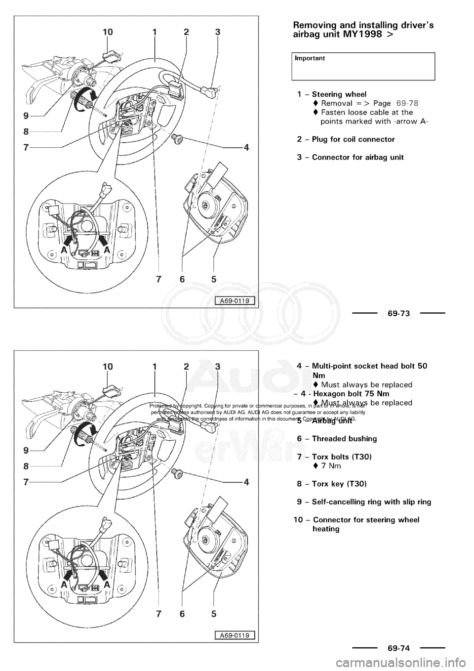 AUDI A3 1997 8L / 1.G General Body Assembly Interior Workshop Manual 