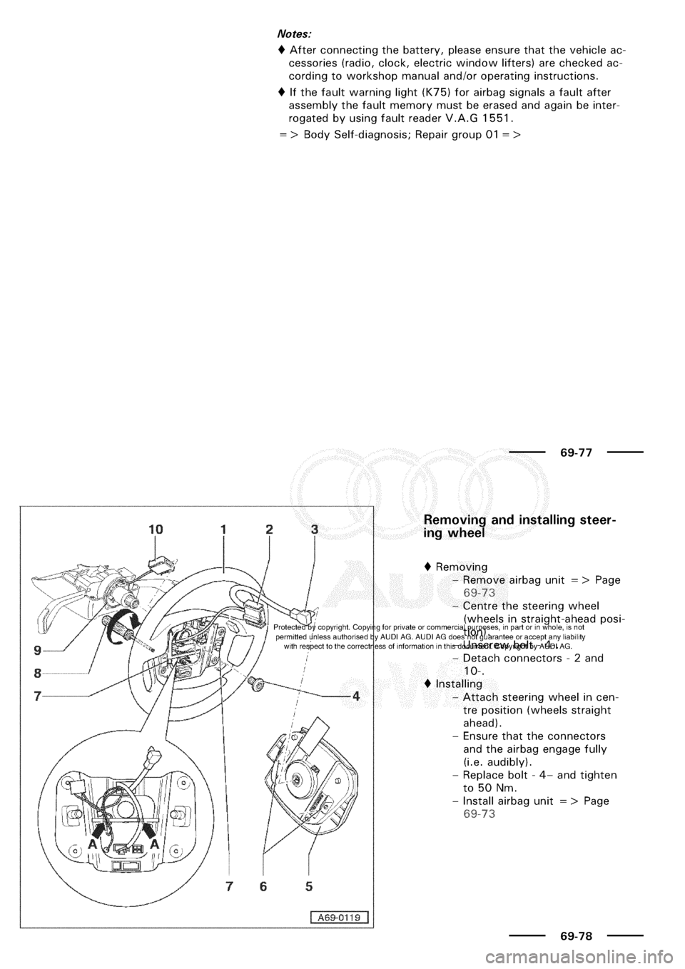 AUDI A3 1997 8L / 1.G General Body Assembly Interior Workshop Manual 