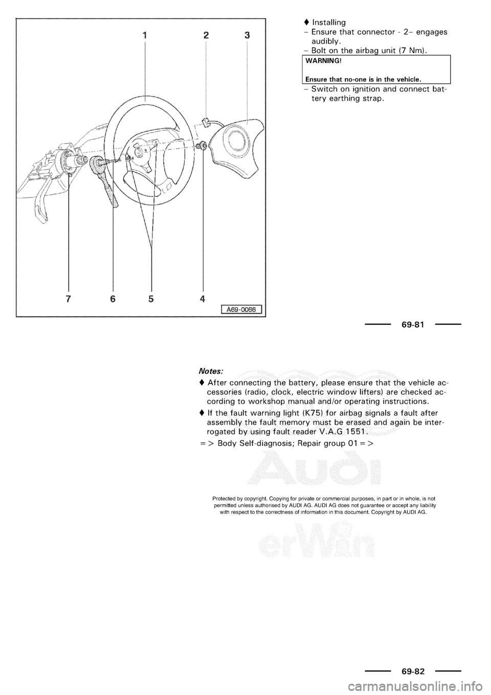 AUDI A3 1997 8L / 1.G General Body Assembly Interior Workshop Manual 