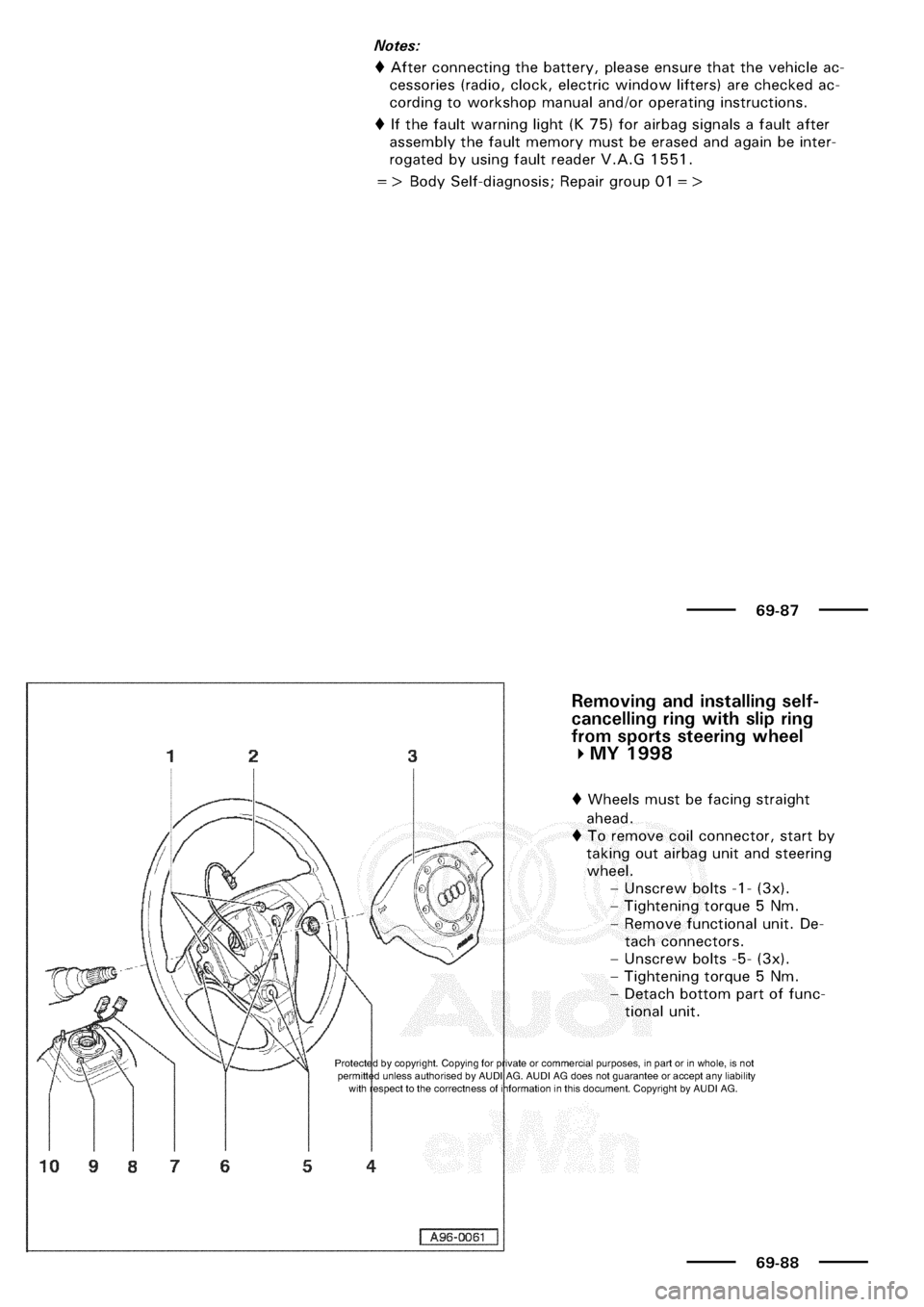AUDI A3 1997 8L / 1.G General Body Assembly Interior Workshop Manual 