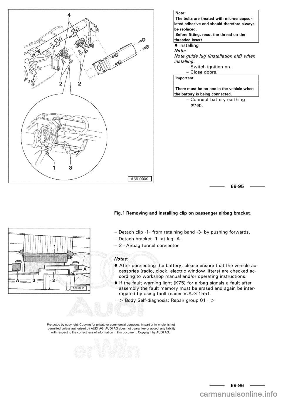 AUDI A3 1997 8L / 1.G General Body Assembly Interior Workshop Manual 