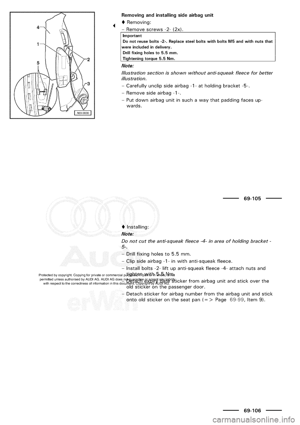 AUDI A3 1997 8L / 1.G General Body Assembly Interior Workshop Manual 