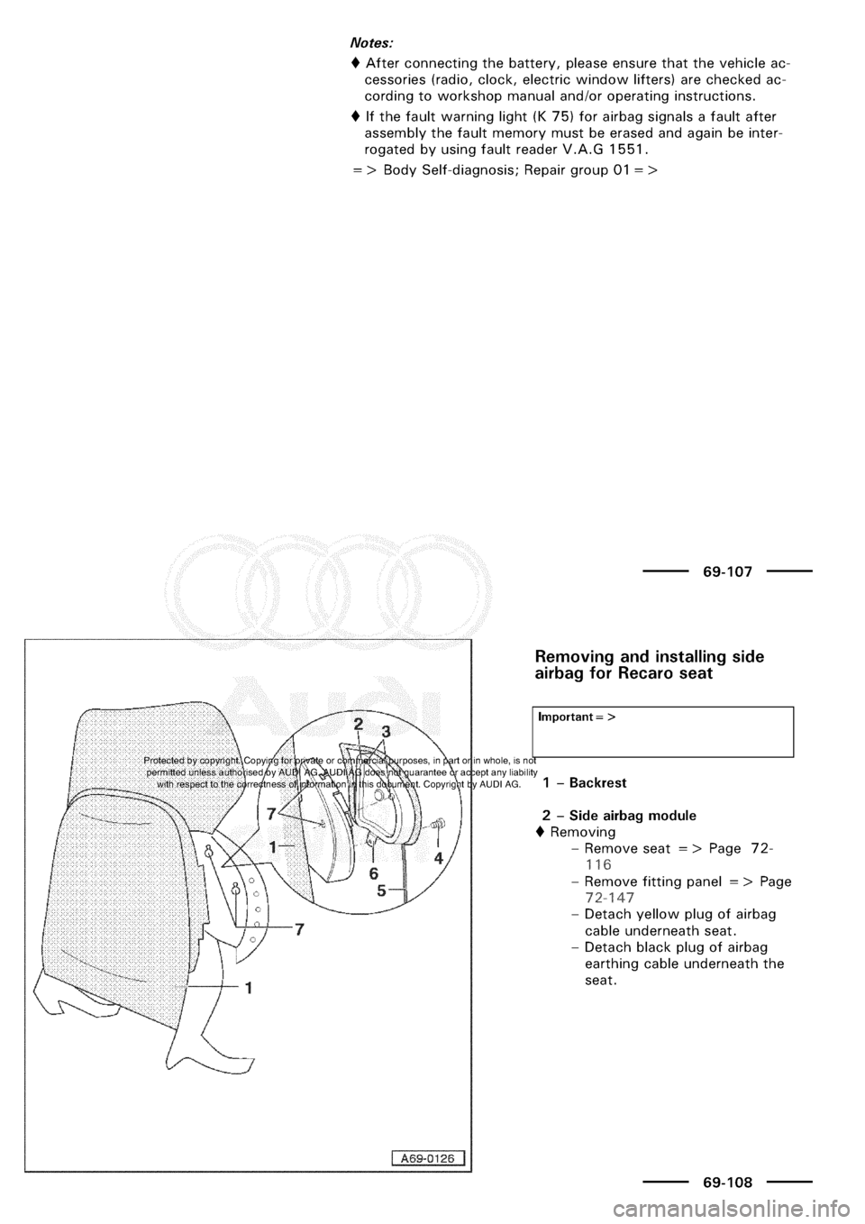 AUDI A3 1997 8L / 1.G General Body Assembly Interior Workshop Manual 