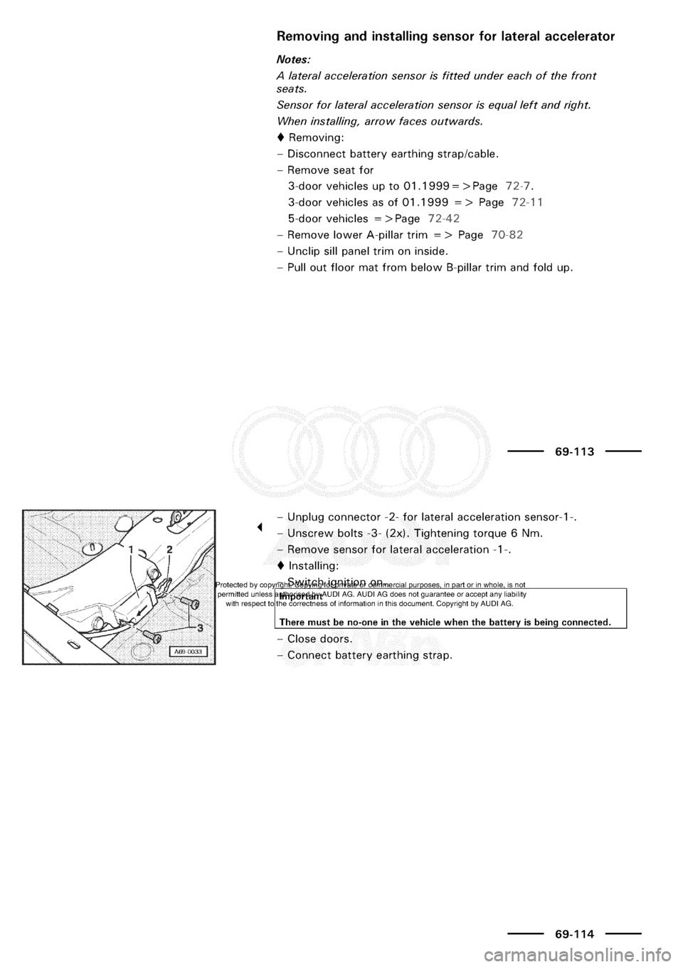 AUDI A3 1997 8L / 1.G General Body Assembly Interior Workshop Manual 